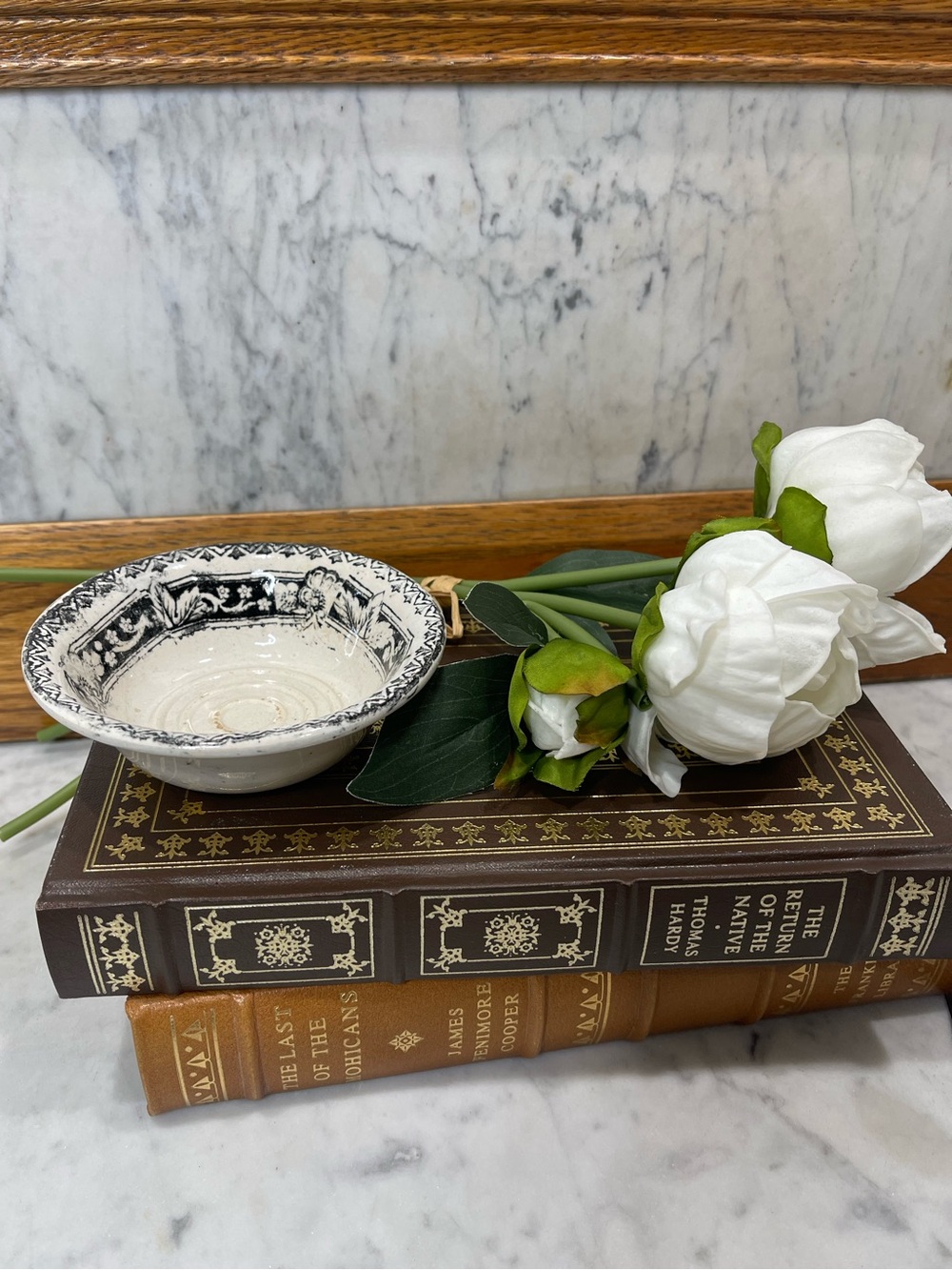 Antique Black Transferware Stoneware Bowl